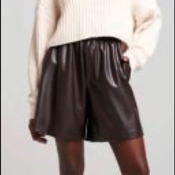 JOIE vegan leather elastic waist bermuda shorts caviar black BNWT - Picture 4 of 6